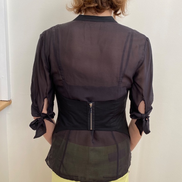 Karen Millen Sheer Black Blouse - Size: Labeled US 4 / EU 36 - Picture 2 of 9